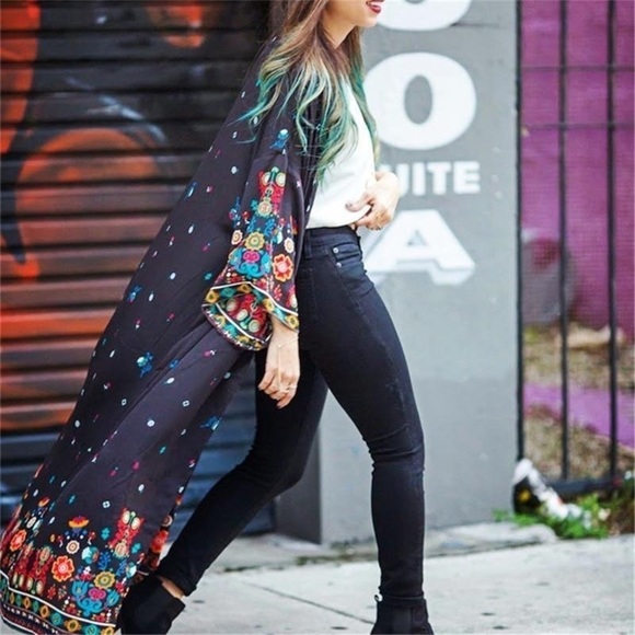 Kendall & Kylie Floral Cover Up Kimono Bikini Long Tops Beachwear - Picture 3 of 8